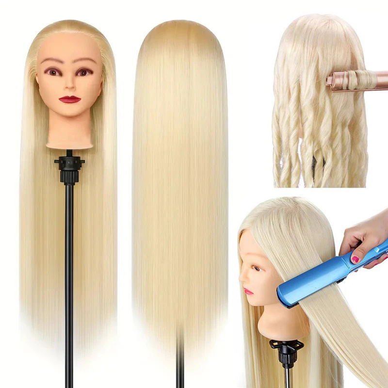 comercio exterior venta caliente peluca modelo de belleza cabello fibra química enseñanza de cabeza de entrenamiento de cabello de 24 pulgadas