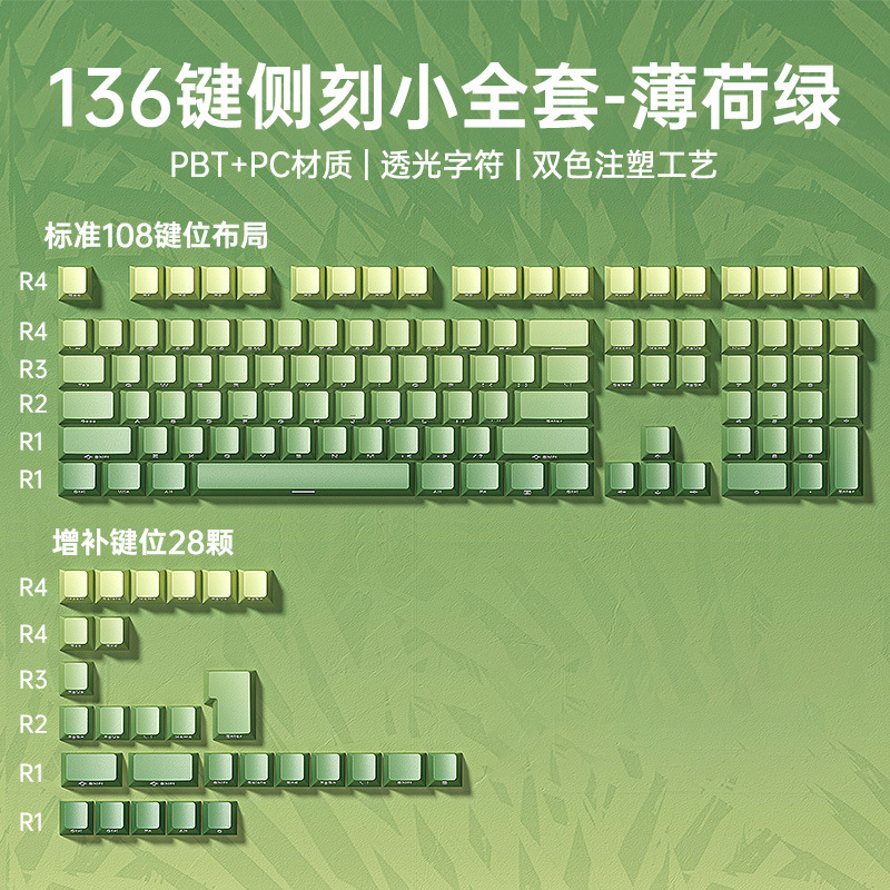 狼蛛渐变侧刻键帽透光PBT双色注塑键帽 61/68/75/87/98/104键通用|undefined