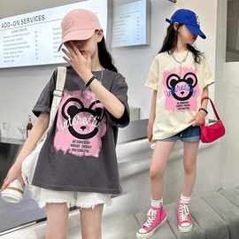 跨境外贸爆款纯棉童装女童t恤短袖儿童中大童女孩上衣半袖夏装潮