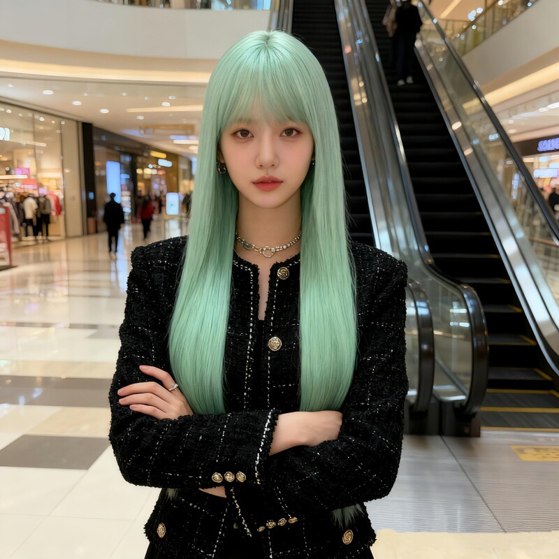 New Style Wig for Everyday Wear, Internet Celebrity Green Long Hairstyle, European and American Foreign Trade Women's Realistic Bangs, Long Straight Hair Wig in Stock New Style Wig for Everyday Wear, Internet Celebrity Green Long Hairstyle, European and American Foreign Trade Women's Realistic Bangs, Long Straight Hair Wig in Stock