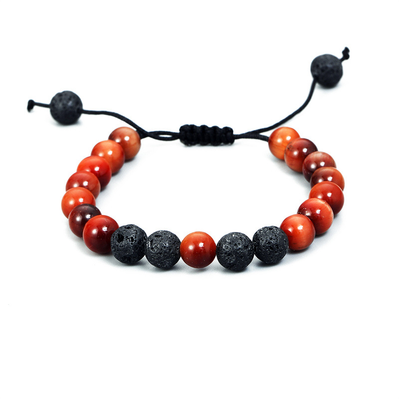 Sol Tigre ojo piedra volcánica tejida pulsera de los hombres DIY transfronteriza europea y americana moda nueva 8mm pulsera de piedra con cuentas