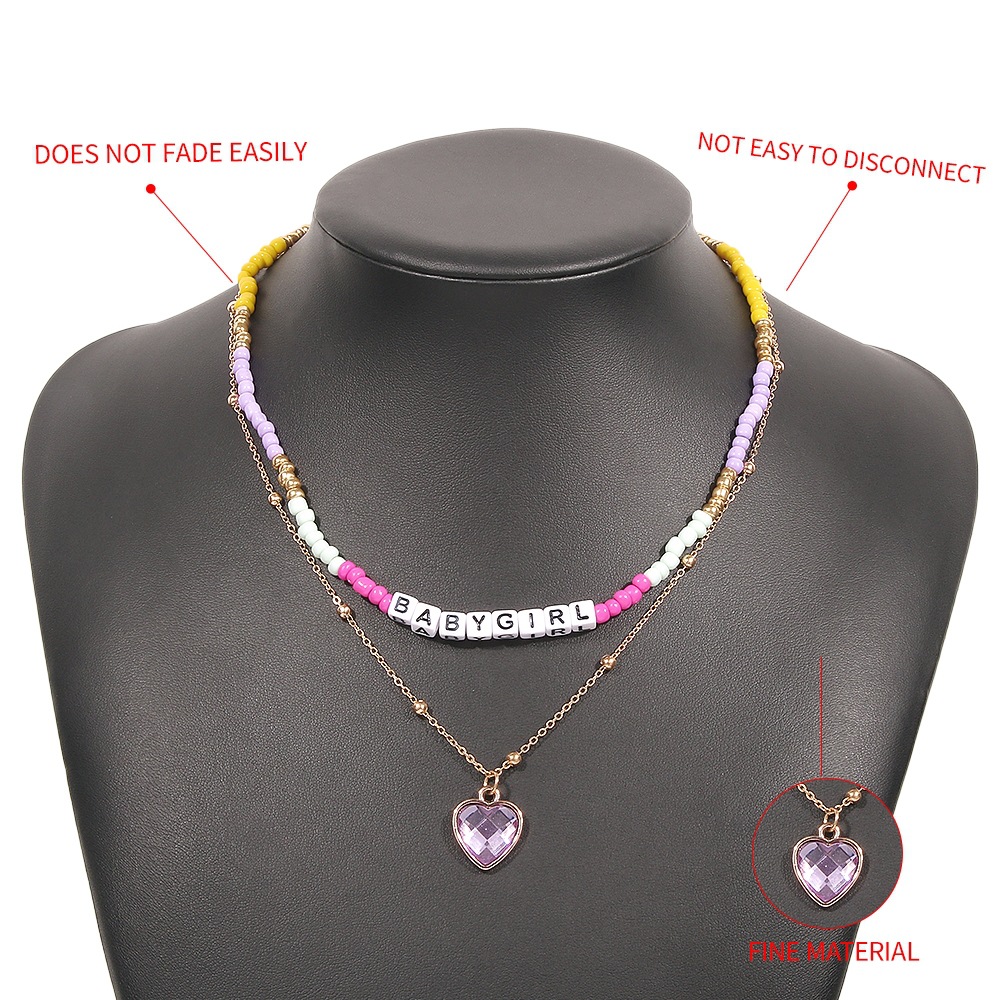 N9458 European And American Elegant Handmade Beaded Necklace Personalized Fashion Love Pendant Necklace Diamond-embedded Creative Clavicle Chain display picture 5