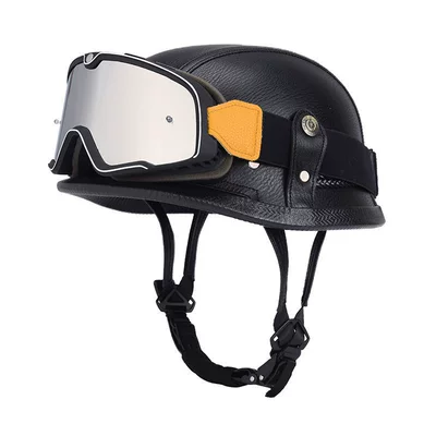 Steel Helmet Soldier Helmet, Motosiklet kaskı (dəbilqə) - black-with-large-frame-antique-mirror-m