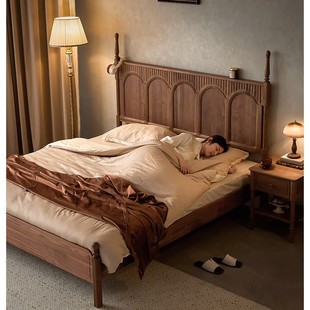 French Retro Solid Wood Bed North America Guman Black Walnut 1.8m American Double Medieval Master Bedroom King Bed
