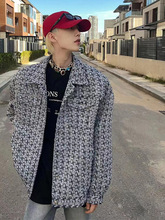 小香风外套男潮流千鸟格痞帅高级感男装潮牌情侣衬衫式夹克春秋款