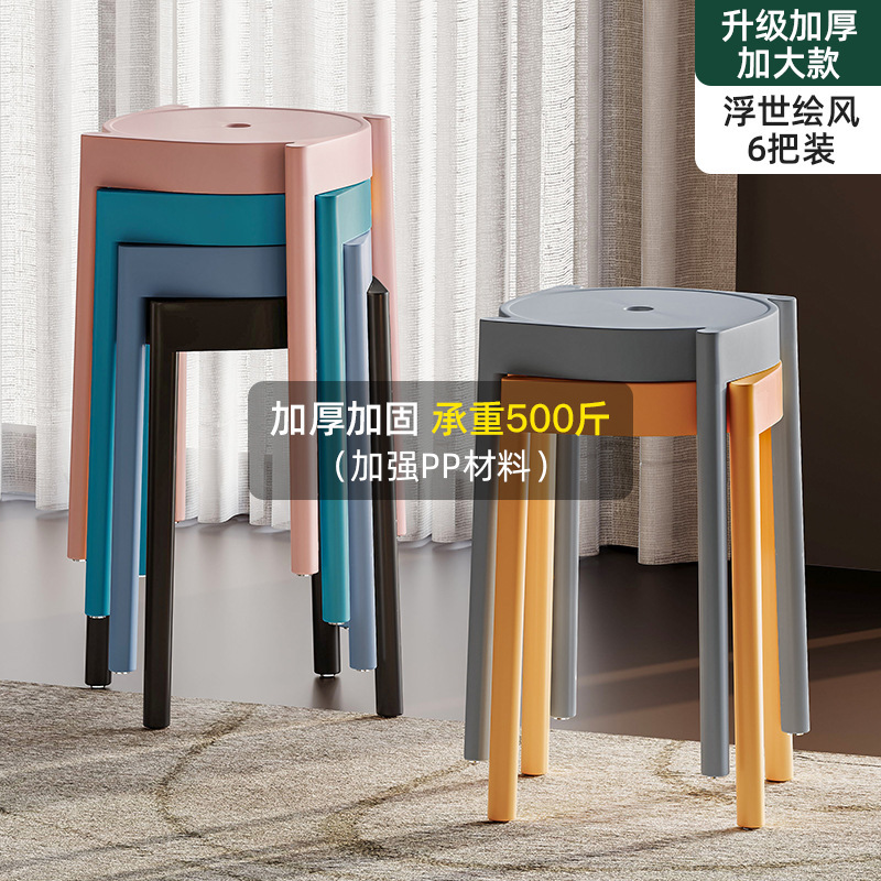 Taburete de plástico engrosado, silla de comedor apilable para el hogar, mesa de comedor de repuesto, taburete de banco alto y simple moderno, taburete de plástico, taburete redondo