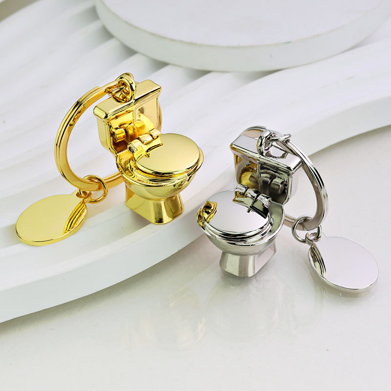 Simulación creativa inodoro llavero de metal mini coche baño llavero colgante pequeño regalo personalización