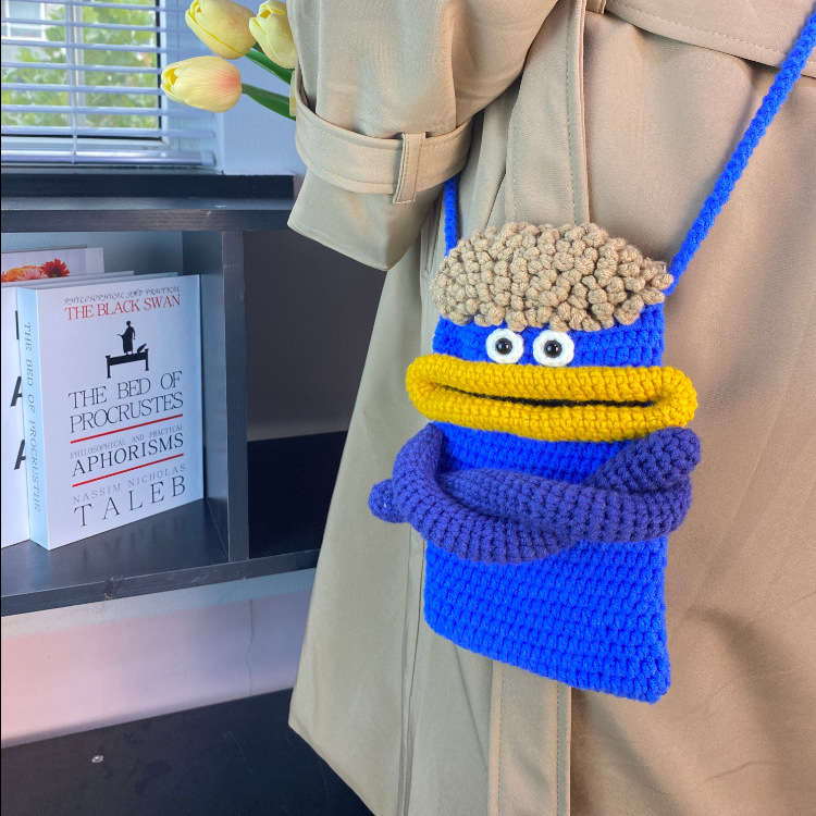 Douyin popolare salsiccia bocca grande bocca borsa per cellulare borsa fatta a mano all'uncinetto fai da te in lana per maglieria borsa divertente portachiavi_voghion.com