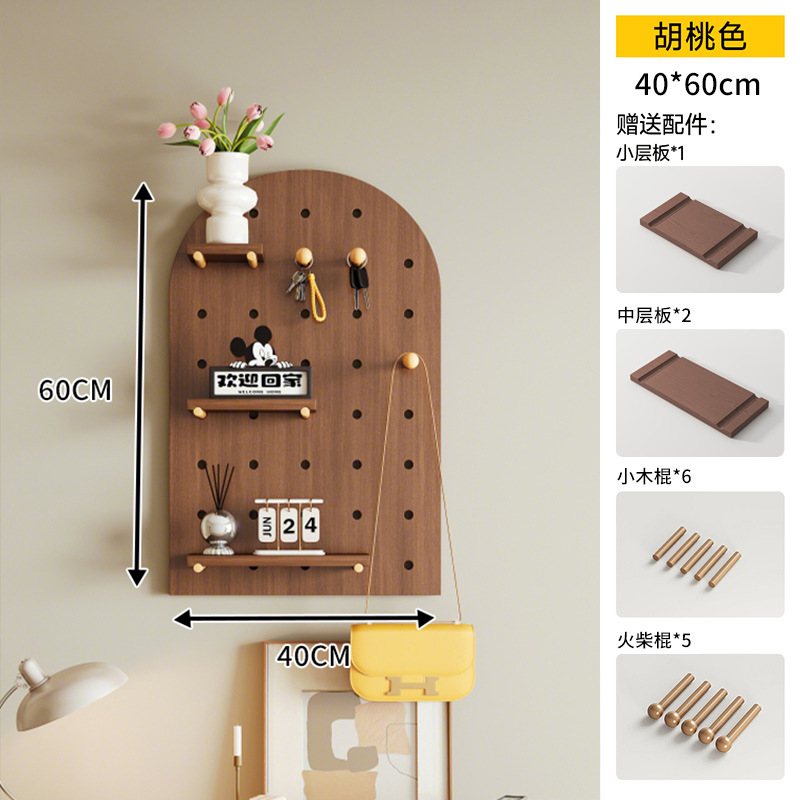 Tablero de agujero de madera maciza, estante de pared, entrada, forma de nogal, decoración de pared, pantalla de almacenamiento