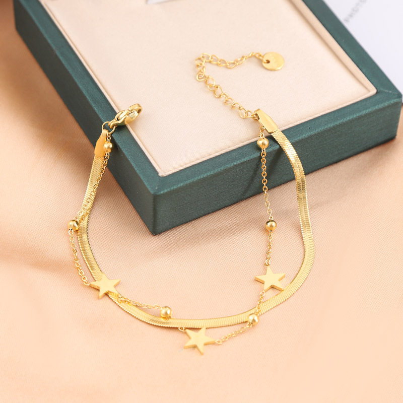 Diseño de nicho transfronterizo sensación de cadena de estrellas doble capa de acero de titanio chapado en oro moda universal no desvanecer pulseras al por mayor
