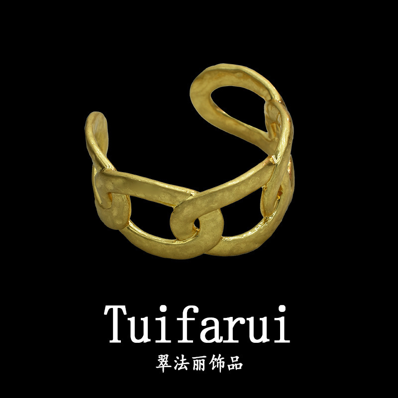 Vintage Pure Copper Heavy-Duty Hollow Cross Open Bracelet, New Exaggerated High-End Jewelry