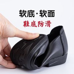 工作鞋女軟底皮鞋黑色平底粗跟職業面試酒店防滑空姐舒適單鞋跨境