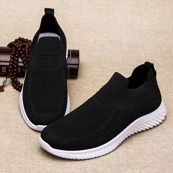 Men's Shoes Socks Mouth Flying Weaving Breathable sneaker 2024 Autumn Slip-on Casual Shoes Flat Heeled Shoes Men's Foreign Trade Shoes