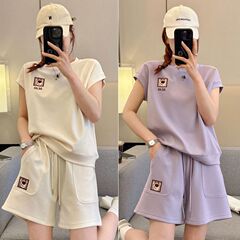 女性用カジュアルスポーツスーツ、夏のゆったりとしたファッショナブルな半袖ショーツ2点セット、ランニングイン、トレンディ、白くてスリム