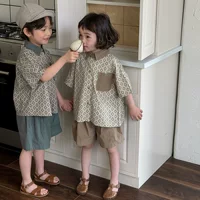 Jiaye Children Pen 2025 детский летний новый блузный воротник с короткими рукавами рубашка для мужчин и женщин, детские свободные шорты из двух частей