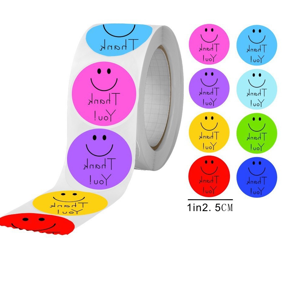 卡通笑脸卷现货500贴/卷25MM不干胶贴纸笑脸奖励贴纸圆形彩色贴纸