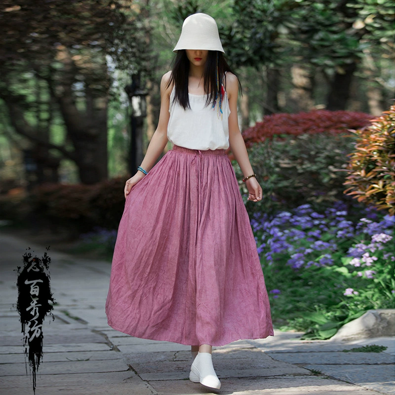 Новая коллекция 2025: осенняя юбка, весенне-летняя юбка с широким подолом, художественная юбка из хлопка и льна с эффектом тай-дай