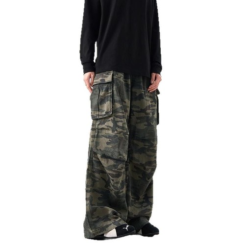 American Retro Large Pocket Camouflage Work Pants for Men High Street Loose Straight Leg Wide Leg Casual Pants 2025 Street Style