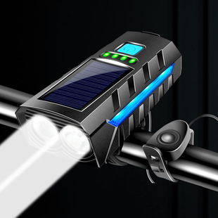 Bicycle light headlight solar horn light USB rechargeable headlight bicycle strong light flashlight riding equipment cross-border