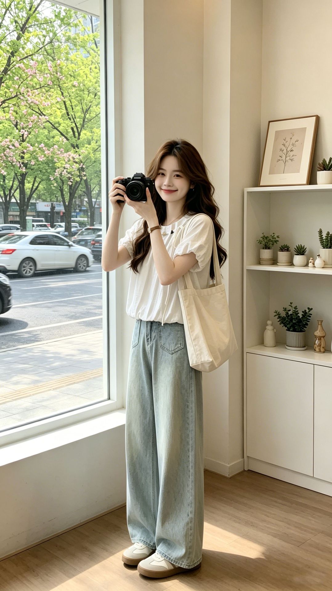 Áo thun nữ tay ngắn cổ tròn chất liệu chiffon phối cườm tay bồng — màu xanh nhạt chi tiết 5