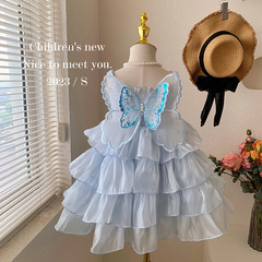 Girls suspender dress 2024 summer style little girl fashionable princess dress baby girl big bow cake dress