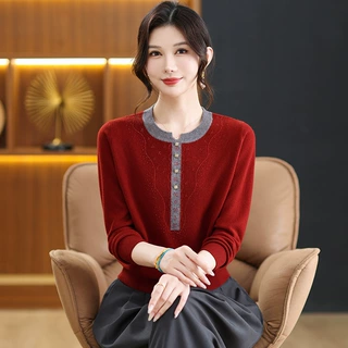 【100%纯羊毛】上衣打底衫妈妈毛衣中老年针织羊毛衫秋冬女装厚款
