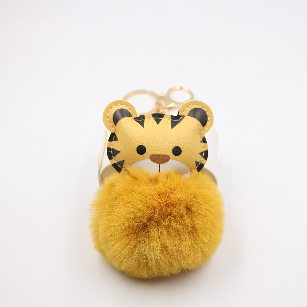 Cartoon Tiger Imitation Rex Rabbit Fur Ball Keychain Car Car Zodiac Tiger Plush Pendant Accessories display picture 5