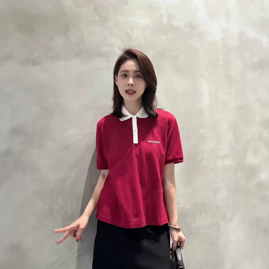 MIU系字母刺绣翻领短袖polo衫女2025早春新款百搭T恤学院风ins潮