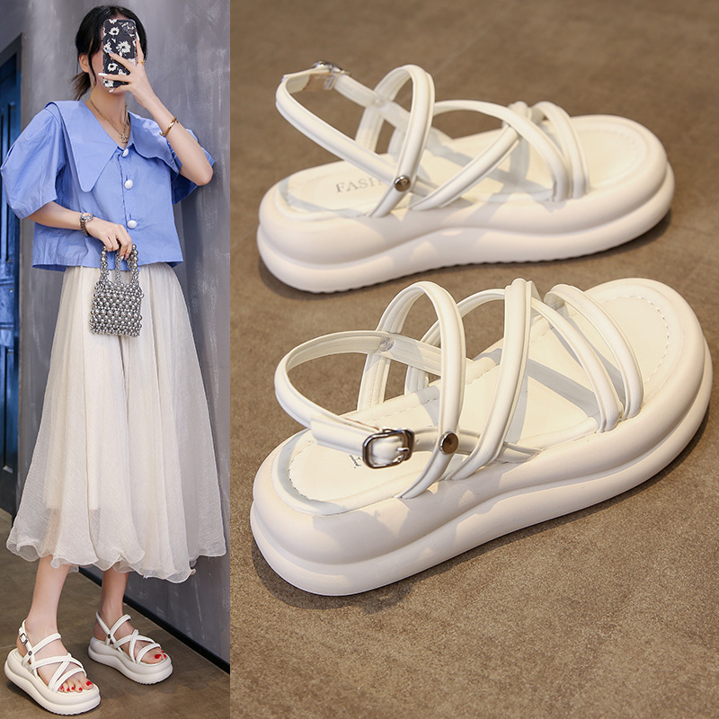 Thick Bottom One-word Buckle Fairy Style Sports Sandals Women's 2025 New Seaside Summer Outer Wear with Skirt Beach Shoes