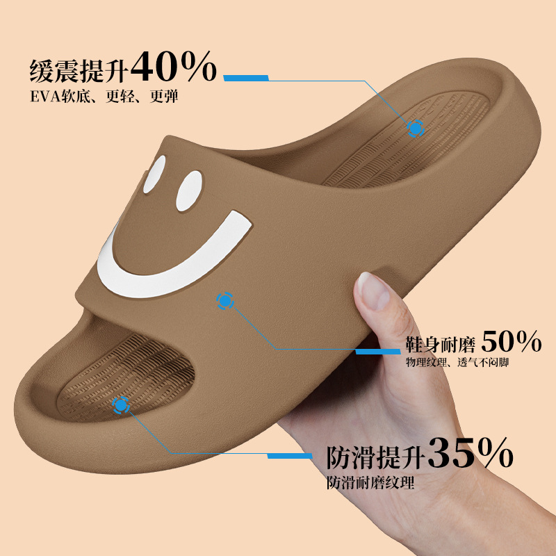 Zapatillas de cara sonriente para mujeres de verano pareja indoor y outdoor para usar en el hogar baño con base suave de dibujos animados cuatro estaciones zapatillas frías para hombres