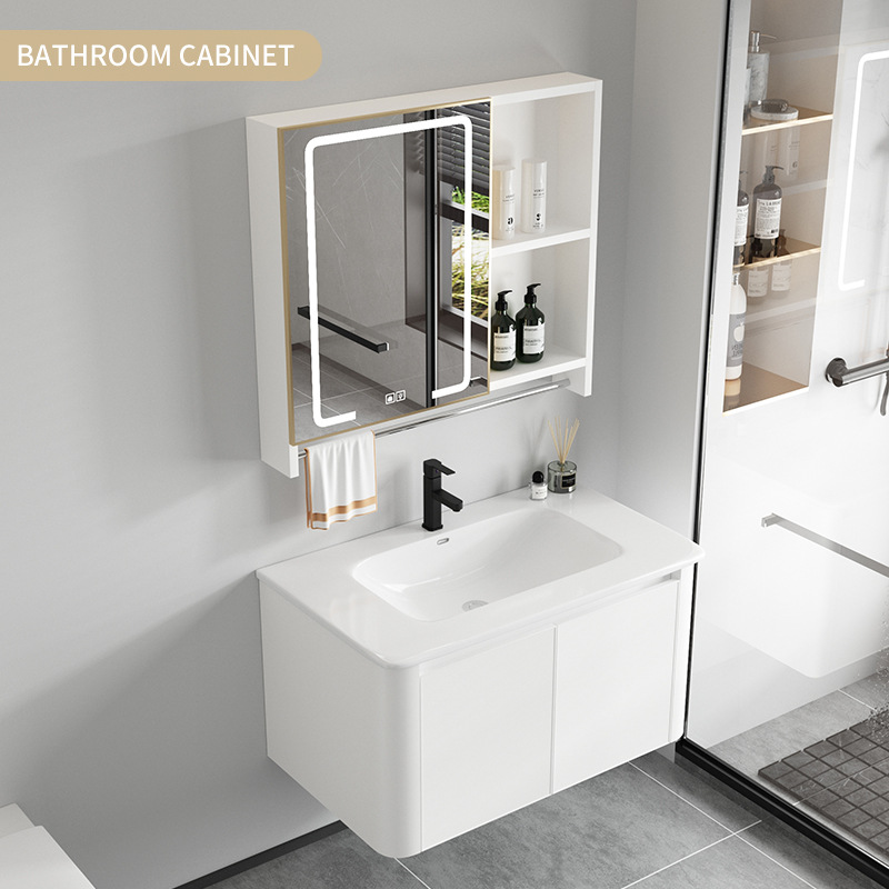 Simple espacio de aleación de aluminio de baño lavabo gabinete combinación baño lavabo mesa de lavado de cerámica cuenca integrada