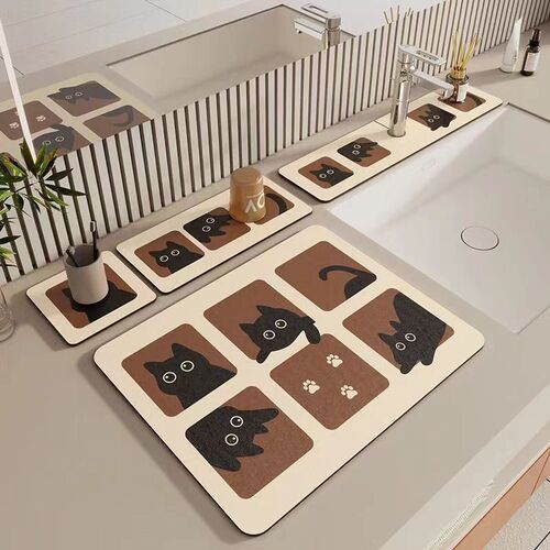 Cute cartoon bathroom sink water absorbing mat diatomaceous earth faucet drip mat toilet bathroom washbasin countertop