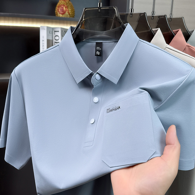 Áo polo nam tay ngắn cổ bẻ phong cách doanh nhân trung niên — Xanh da trời2810