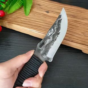 Outdoor Portable Hand-held Meat Knife Hand-forged Meat Cutting Boning Knife Rope Handle Hammer Slaughter Knife