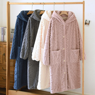 Couple thick winter plush nightgown warm soft flannel ladies men hooded nightgown manufacturers wholesale