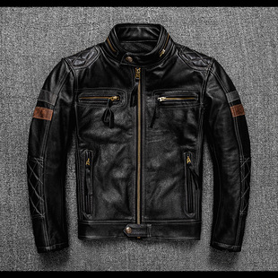 Harley's Heavy Top Layer Cowhide Genuine Leather Jacket Men's Fashionable Style Collar Bearer Suit American-style Casual Extra-protective Jacket