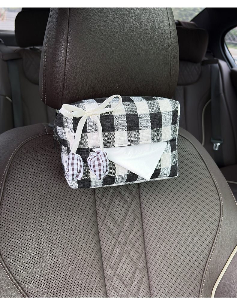 Cute Plaid Tulip Tissue Cover Car Seat Back Hanging Tissue Box Creative Car Armrest Box Tissue Box