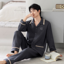 睡衣男士春秋款加厚纯棉长袖家居服秋冬款冬季薄款夹棉空气棉夹层
