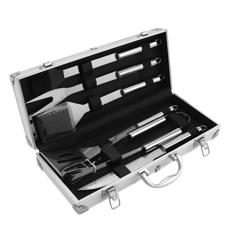 Juego de herramientas para barbacoa Amazon, estuche de aluminio, juego de 6 piezas, juego de parrilla de acero inoxidable para barbacoa, juego de utensilios para barbacoa al aire libre de 4 piezas