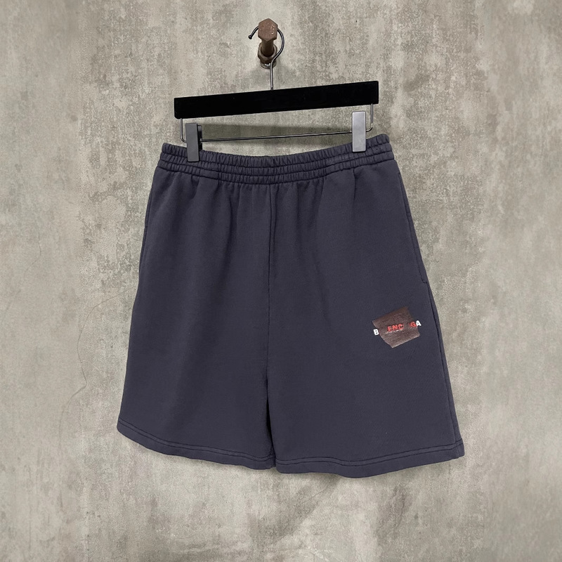 Correct Version of Summer New Paris B Brand Red Tape Letter Embroidery Casual Shorts Sweatpants Five-Point Pants for Men and Women