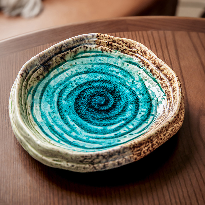 Plato de ensalada de 7 pulgadas de cerámica retrógrada de pirámide de hielo de vidrio de rosca de ensalada de platos