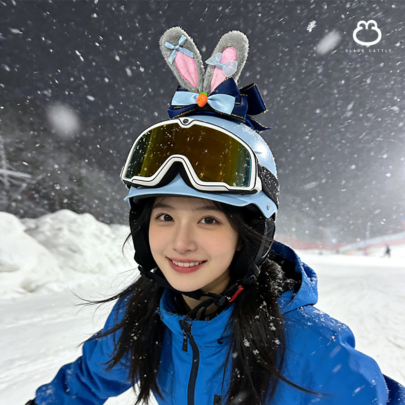 Ski Helmet Decoration Rabbit Police Officer Bunny Ears Helmet Accessories Bowknot Electric Motorcycle Cute Ornaments Accessories