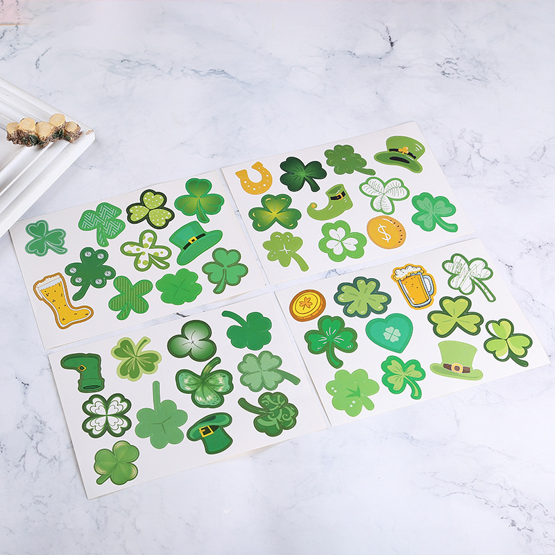 亚马逊2022新款绿帽子四叶草St.Patrick's Day圣帕特里克节贴纸