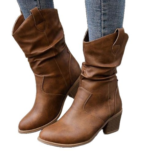 Autumn/Winter New Plus Size Women's Pointed Retro Horse Riding Boots with Thick Heels on TEMU