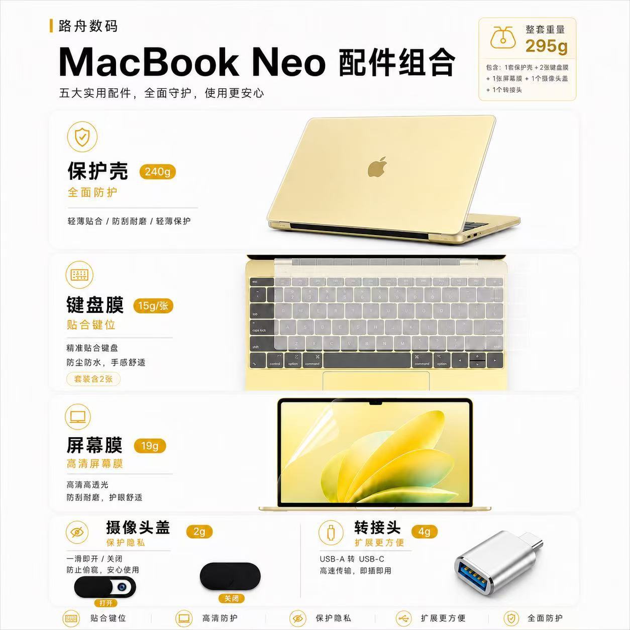亚马逊同款MacBook保护壳套装苹果电脑保护壳键盘膜屏幕膜配件neo
