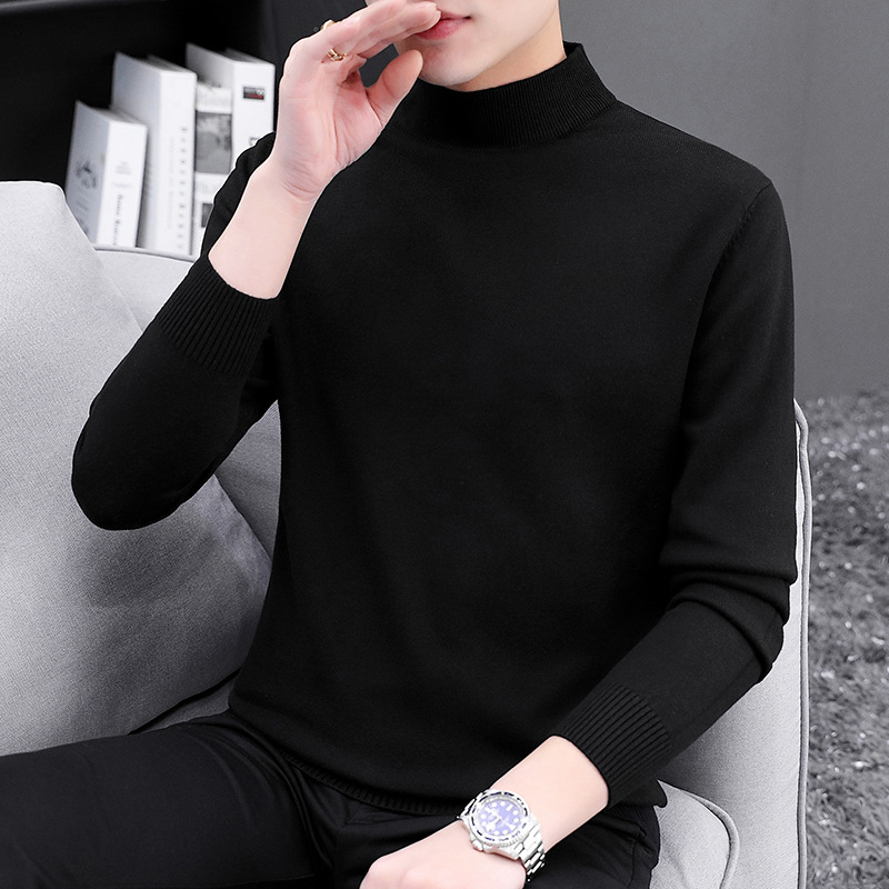 タートルネックセーター メンズ ニットウェア 秋冬 中衿 インナー ベースレイヤー 保温性のあるセーター ハーフタートルネック スリムフィット 細見え