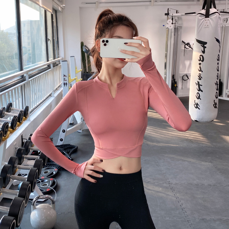 Yoga Clothing Tops for Women, Slimming Look, Elastic, Tight, Quick-Drying Sports T-Shirts, Running Gym Long-Sleeved Autumn and Winter New Styles