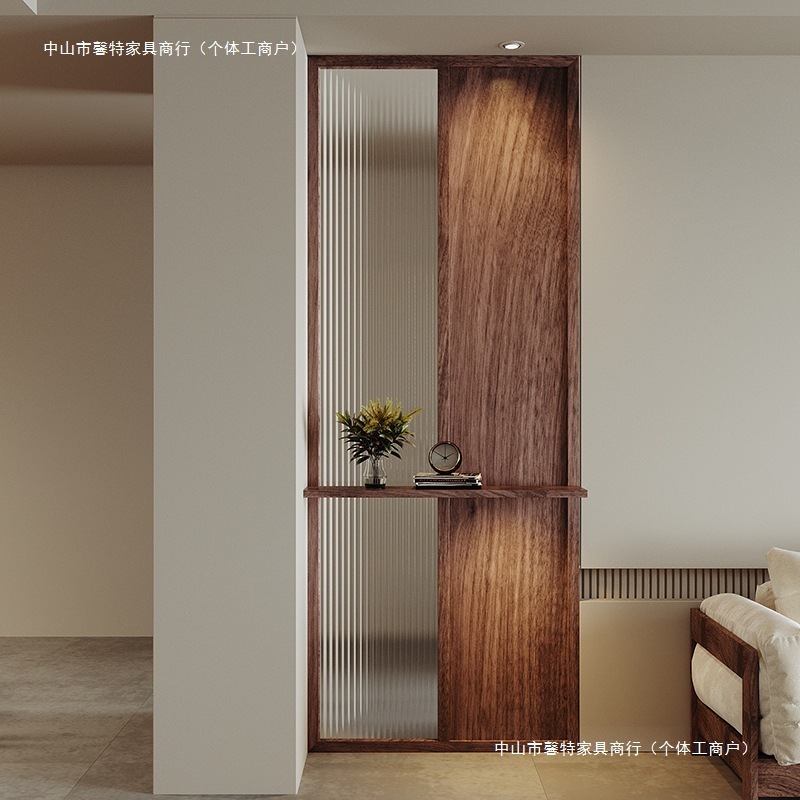 新中式实木长虹玻璃屏风中古风店铺客厅隔断餐厅办公入户玄关|undefined