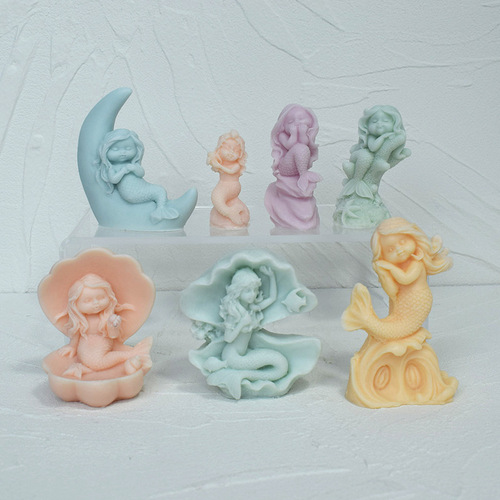 Mermaid Series Aromatherapy Plaster Mold DIY Shell Mermaid Aromatherapy Candle Glue Ornament Silicone Mold