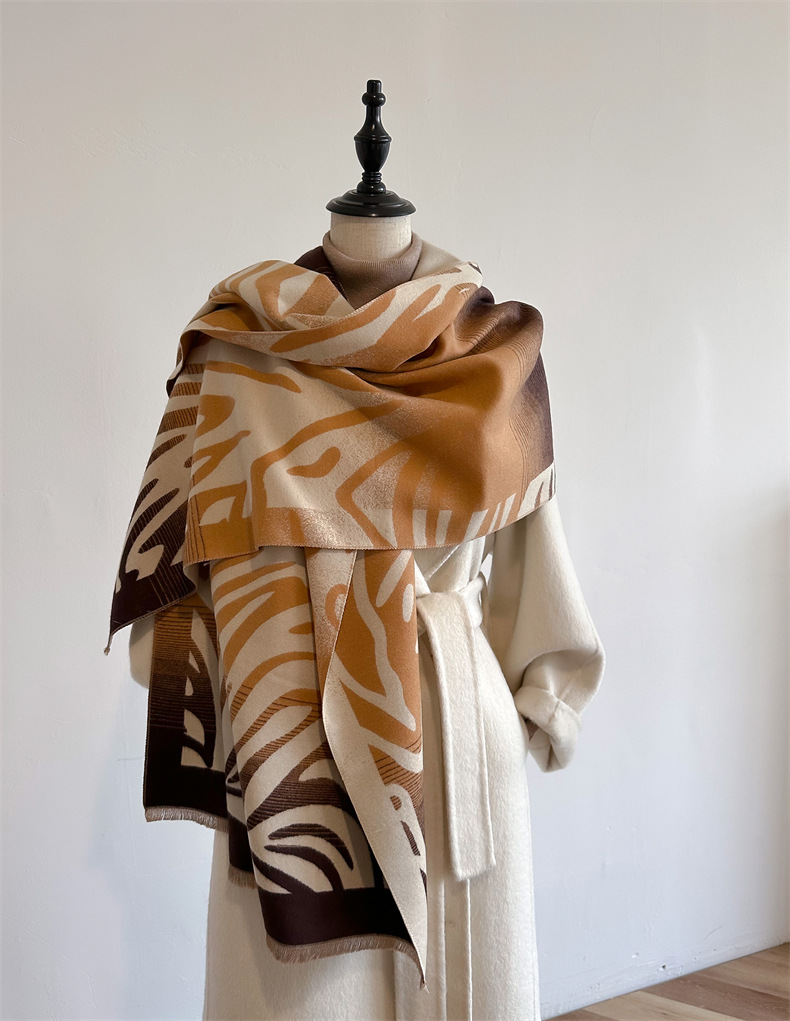 Autumn and Winter I mitation Cashmere Graffiti Wool Scarf Zebra Pattern Long Dual-purpose Air Conditioning Shawl Warm_voghion.com